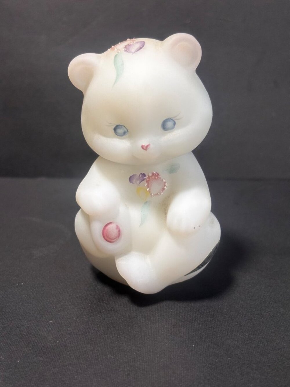 Fenton Sentiments Hand Painted Satin Glass Sitting Bear Figurine VTG 98 USA